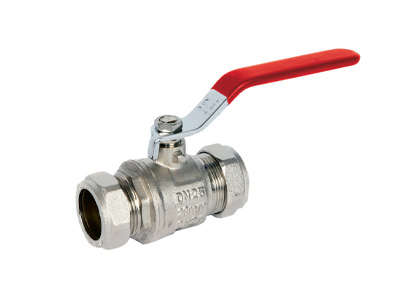Compression Ball Valves, Red Handles, Nickel Plated