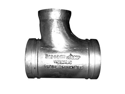 100mm x 65mm Victaulic Grooved BSP Pitcher Tee - Galvanised